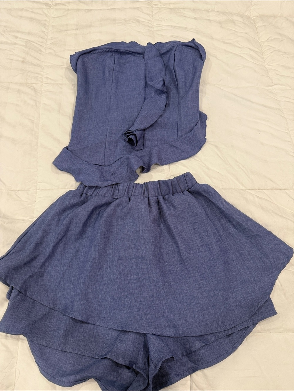 SHEIN Blue Strapless Ruffle Romper Set